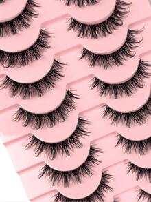 10 Pairs False Eyelashes Clear Band Wispy Messy Natural Look Faux Mink Lashes Like Eyelash Extension Fluffy Transparent Band Cat Eye Natural Makeup Effect Suitable For Everyday Wear Holiday Wear And Parties - Natural Lashes - View 5