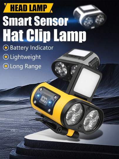 明亮感应头灯，LED防水可充电头灯，适用于钓鱼、采矿、露营、户外活动，带双光源