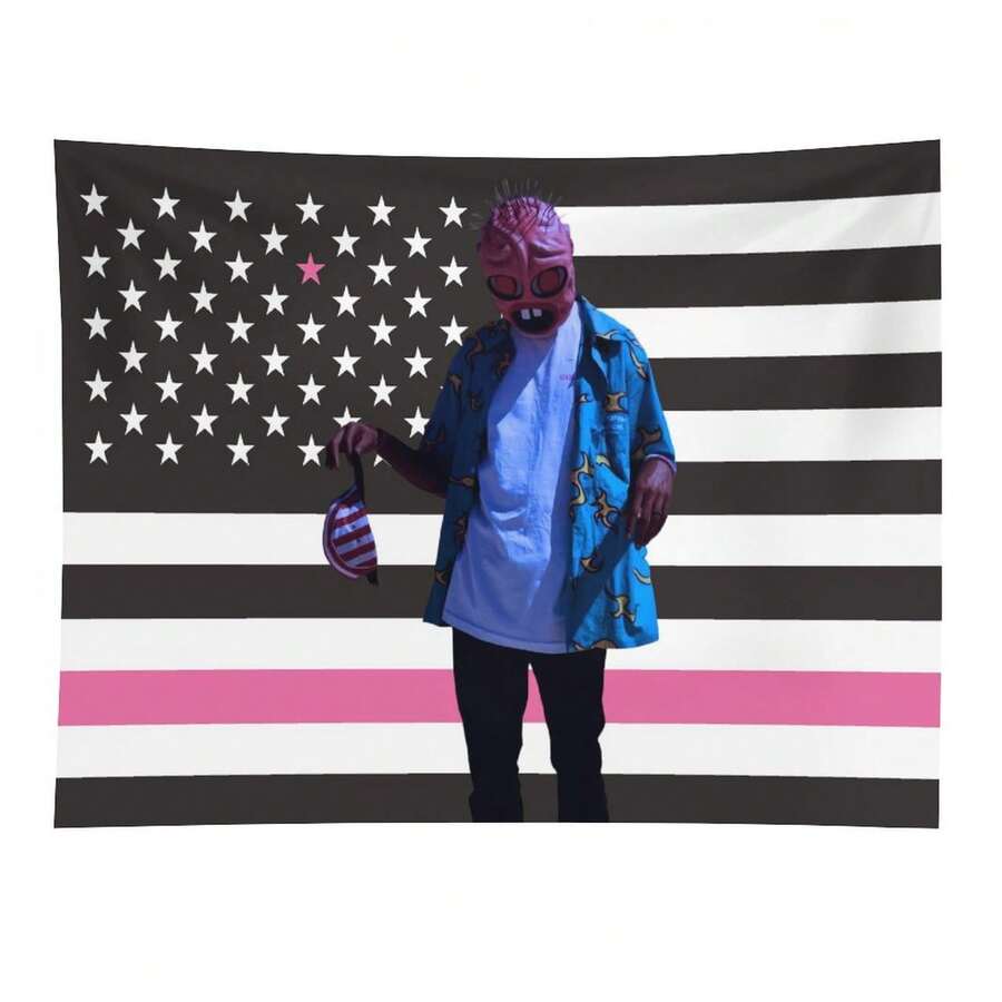 Tyler Music Album Cover The Creator Hip Hop Tapestry,Funny Polyester Tapestry Wall Hanging Art Poster Artistic Party Backdrop For College Dorm, Bedroom, Living Room, And Celebration Decorations - Black 1pc - View 1