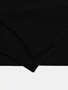 Women's Plain Loose Elegant Fashion Sweater Shawl, All-Season Moderate Fabric Knit Wrap, Stylish Versatile Accessory For Ladies - Black - View 10