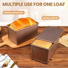 Corrugated Bread Pan With Lid, Ensures Even Heat Distribution & Nonstick Release, Perfect For Homemade Bread - Gold - View 4