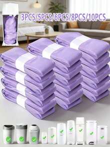 3pcs/5pcs/6pcs/8pcs/10pcs--4.5m Long Purple Diaper Pail Refill Trash Bags, Thick Odor-Proof Diaper Disposal Bags, Suitable For Genie, Angelcare,Twist & Click, Tommee Tippee, Sangenic SimpIee, Munchkin And Other Brands, Odor-Proof Diaper Trash Bags, For Kitchen/Bathroom/Home Accessories - Purple - View 2