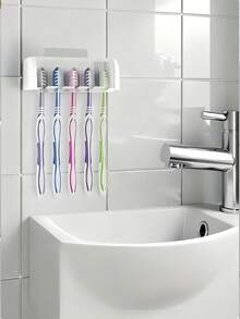 Giá treo bàn chải đánh răng gắn tường không cần khoan, có nắp đậy, chứa được 5 bàn chải, bền chắc, dụng cụ sắp xếp phòng tắm bằng nhựa, giá đựng kem đánh răng cho nam và nữ, dùng trong nhà tắm, ký túc xá và phòng tắm, trang trí nhà cửa, trang trí phòng tắm mùa tựu trường. - Nhiều màu - Xem 8