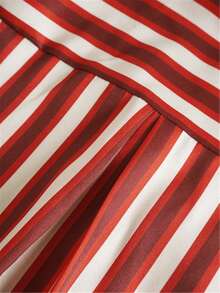 Áo sơ mi dài tay kẻ sọc thường ngày dành cho nữ có cổ và nút cài, dáng ôm vừa vặn cho mùa xuân và mùa thu - Áo thời trang nữ trưởng thành | Áo cánh họa tiết sọc | Áo sơ mi cài nút dễ thương - Đỏ - Xem 10