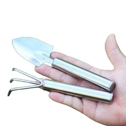 2pcs/Set Stainless Steel Flower Pot, Trowel, Rake Gardening Tool Set For Potted Plants And Flowers