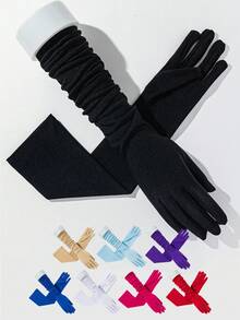 1 Pair Women Solid Color Long Mesh Evening Gloves Halloween - Transparent Long Gloves - View 12