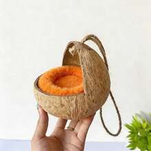 Natural Small Pet Coconut Shell Bird Nest, House, Bed, Breeding Nesting, Anti-Chew, With Warm Pad And Bell For Parrots, Cockatiel, Finch - Multicolor - View 15