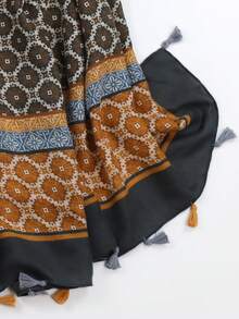 1条女士时尚几何图案波西米亚风轻盈流苏围巾，适合约会、日常、派对、旅行、海滩、郊游等场合。 - 彩色 - 查看 5