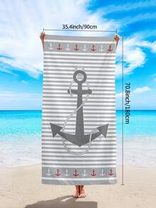 1条时尚简约灰色条纹沙滩巾，印有锚和海洋元素图案，超柔软速干超细纤维材质，适合旅行、露营、游泳池、瑜伽、健身、淋浴，是海滩游泳必备品，也是海滩度假的必备礼物（单面印花，多种颜色可选）。 - 灰色條紋 - 查看 9