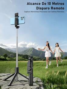 1,7 m Palo de selfie inalámbrico Bluetooth con trípode y luz de relleno LED, soporte de teléfono portátil de acero inoxidable giratorio 360°, ligero y compacto, compatible con iPhone 16/15/14/13/12/11/XS/XR/X/Plus, Galaxy S25/S24/S23/S22 Ultra y smartphones Android, incluido GoPro, adecuado para viajes, selfies, vacaciones, luz de relleno, actividades al aire libre, transmisión en vivo, vlogging, etc. - Unitalla - Ver 4
