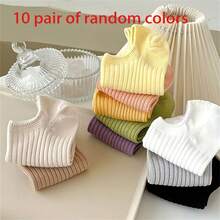 5 pares/8 pares de calcetines cortos invisibles, versátiles y de moda, finos y con rayas de dopamina para primavera y verano - Multicolor - Ver 9