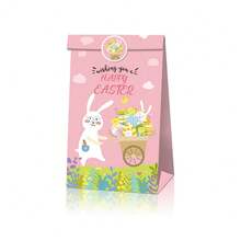 24pcs Easter Gift Bags - Kraft Paper Gift Bags With Rabbit, Eggs, Chick Patterns, Includes 18pcs Easter Element Stickers - Multicolor - View 9