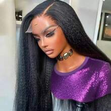 250% Density Kinky Straight Lace Fronta Wig Human Hair 13x4 Lace Wigs Pre Plucked With Baby Hair Yaki Straight Lace Wigs For Women Natural Look & Easy Maintenance - Natural Black - 查看 7