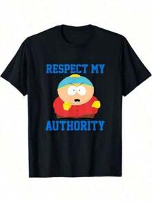 Shirts For Men Men's Casual Round Neck Short Sleeve T Shirt 1pcs South Park Cartman Respect My Authority Graphic Tee 220g Heavy T Shirt Funny Cartoon Print 100% Cotton Digital Print Tee Stylish Summer Tee Men's Casual Print Round Neck Short Sleeve T-Shirt Men Women T-Shirt Print Tee - Black - View 1