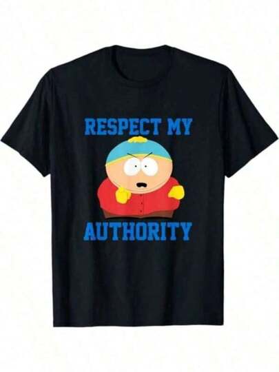 Skjortor för män Herr Casual Rund Halsad Kortärmad T-shirt 1 st South Park Cartman Respect My Authority Grafisk T-shirt 220g Tung T-shirt Rolig T-shirt med T-shirt och Roligt Tecknat Tryck 100 % Bomull Digitalt Tryck Snygg Sommart-T-shirt Herr Casual Tryck Rund Halsad Kortärmad T-shirt Herr Dam T-shirt Med Tryck