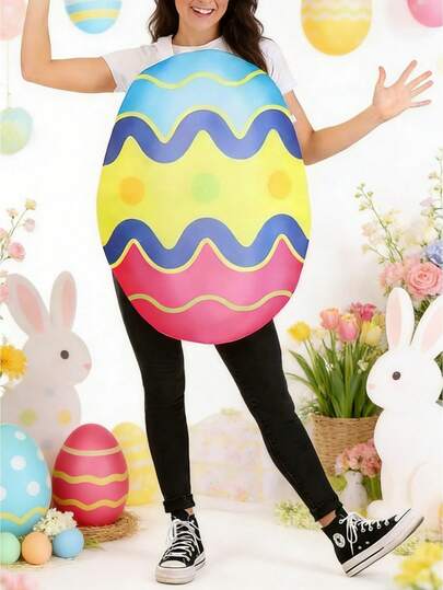 Easter Egg Costume For Adult One Size Fits All Ages Colorful Easter Cosplay Clothing Costume Unisex Funny Egg Suit Outfit Smart