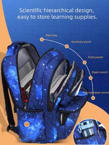 1pc Unisex Fashionable Backpack With Adjustable Shoulder Straps, Zipper Closure, Adjustable Chest Buckle To Prevent Strap Slippage, 2 Main Compartments And 3 Zipper Pockets, Organized Storage Design - Backpack - View 6