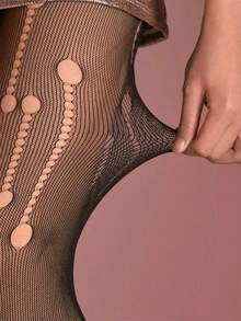 A Pair Of Fishing Net Leggings FIZZY Bubble Hole Pattern Y2K Mesh Black Party - Black - View 4