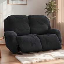 2-Seat/2-Seat With Center Console Lounge Chair Sofa Cover Leaf Pattern Recliner Sofa Slipcovers - Pet-Friendly Washable Non-Slip Stretch Elastic Covers, Machine Washable Furniture Protectors With Secure Fit (Multiple Colors) - màu đen - Xem 3