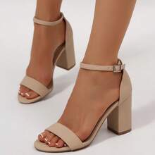 Women's Chunky Block Heel Sandals – Adjustable Ankle Strap And Open Toe For Office, Work & Casual Wear, Zapatos Elegantes De Mujer - 藕粉色 - 查看 2