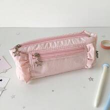 1个时尚日系纯色星星铅笔盒 学生文具桌面大容量收纳笔袋 可爱女生化妆包 礼物 - A - 查看 15