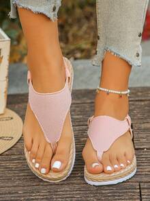 Dép xỏ ngón đế bằng màu trơn thời trang dành cho nữ cỡ lớn 35-45, thích hợp cho kỳ nghỉ, du lịch mùa hè, mặc thường ngày, màu hồng, nhiều màu sắc, dép đi biển đa năng, nhiều màu để lựa chọn. - Vải màu hồng với những đường nét tinh tế - Xem 4