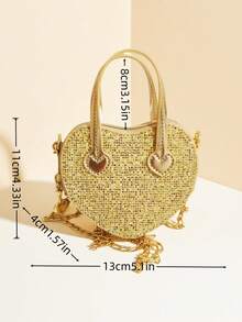 New Sequin Heart Mini Handbag For Girls, Fashion Princess Style Tote Bag, Holiday Gift, Crossbody & Top Handle 2-In-1 Mini Purse For Little Girls, Gold & Silver - Multicolor - View 6