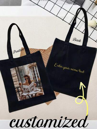 One-Piece Custom Canvas Bag,Customized Photos, Mother's Day Gifts, Foldable, Lightweight And Casual Shopping Bag, Perfect For Customized Souvenirs, Party Decorations, Unique, Simple And Stylish Foldable Shopping Tote Bag, Ideal For Valentine's Day, Halloween, Christmas, Birthday Gifts, And New Year's Gifts. Full Of Charm!