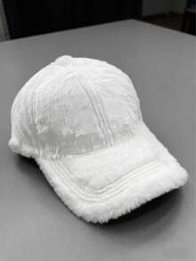 Solid Color Casual Plush Baseball Cap, Winter Korean Version Large Circumference Couple Plush Fashionable Ear Protection Snapback Hat, Soft Fleece - Solid Color Plush Baseball Cap - View 2