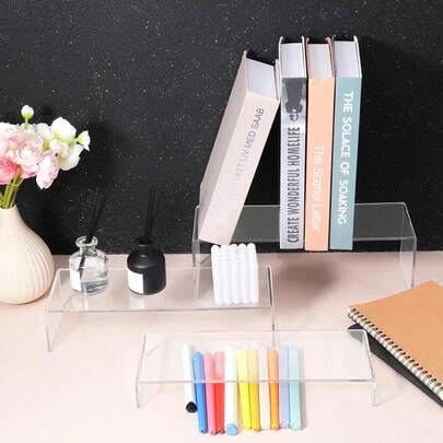 3 قطع حامل عرض شفاف من الأكريليك، حامل متعدد الوظائف للأرقام والمستحضرات التجميلية والمقتنيات، منظم لعرض وتخزين المعروضات