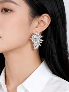 1 Pair Women's Crystal Rhinestone Metal Angel Wings Earrings, Shiny Fashion Jewelry Accessory - Silver - View 6