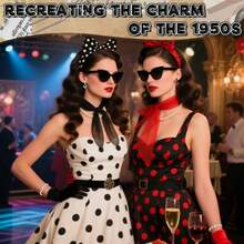 Bộ phụ kiện nữ phong cách cổ điển thập niên 40-50 (1/4/6 món), bao gồm khăn quàng cổ, kính mắt mèo, băng đô chấm bi và găng tay, phù hợp cho tiệc theo chủ đề thập niên 50, trang phục Halloween, lễ hội hóa trang, mặc hàng ngày và các sự kiện theo chủ đề. - Bộ đồ cổ điển - Xem 7