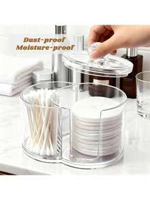 3M Cotton Swab Dispenser Jar, Pharmacy Style Bathroom Organizer - Transparent Plastic Jar For Cotton Swabs, Cotton Balls, Makeup Pads - Multicolor - View 2