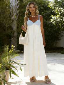 Women's Long Dress Summer Sleeveless Patchwork Contrast Color Flowy Dress For Daily Beach Party - Blue - View 5