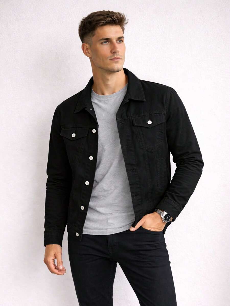 Men's Iron Button Twill Jacket - Negro - Ver 1