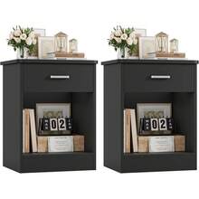 Nightstand, Set Of 2, 2-Tier Side Table With Drawer And Storage Shelf, Bedside Table End Table, Modern Night Stand For Bedroom, Home Office,Black - Black - View 1