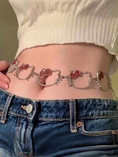 Sanrio Hello Kitty 女士 Y2K 复古闪亮腰带，可调节链条带，适合日常佩戴、派对装扮，情人节/新年礼物（标准尺寸） - 可爱动漫配饰