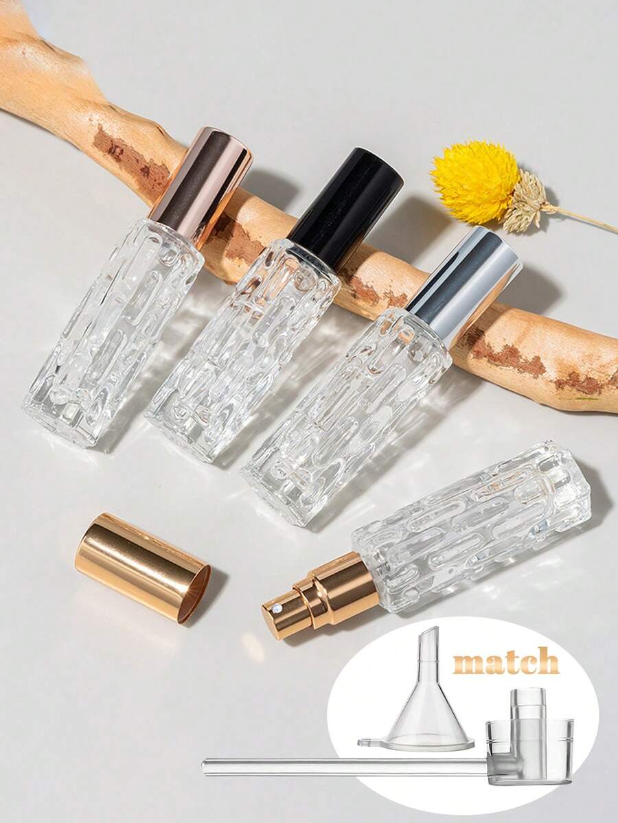 Bộ 5 chai/tủ đựng nước hoa hình quả mướp đắng 10ml, kèm 1 phễu, 1 bình xịt mini cầm tay, chai xịt nước hoa tái sử dụng - có thể nạp lại và tái sử dụng lâu dài, chai xịt mỹ phẩm dạng phun sương mịn, chai xịt dưỡng ẩm, hộp đựng, du lịch.