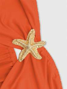 Women's Sexy Hollow-Out Bustier Metal Decor Bodycon Dress, Long Camisole Y2K Style Elegant Vacation, Party, Wedding Guest, Cocktail Dress, Fashionable Hollow-Out Dress, Spring/Summer/Autumn - Coral Orange - View 6