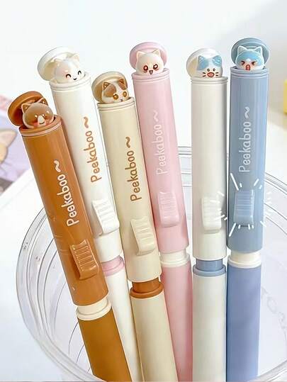 3支装新款猫咪造型伸缩笔，0.5mm黑色速干趣味减压可爱小猫笔，创意学习办公用品，高品质顺滑黑色墨水，适合爱猫人士，学校、办公室、派对及节日礼物