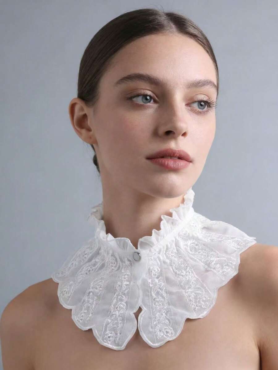 1 pieza Capa con cuello alto de estilo gótico lolita, con bordado pesado y ribete de encaje, con cuello decorativo desmontable