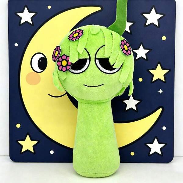 Incredibox Sprunki Plush Toy, 9.5" Green Stuffed Doll With Pink Flower Decor & Sleepy Half-Closed Eyes, Soft Long Handle Cuddle Buddy For Kids & Game Fans, Perfect 2026 New Year/Christmas/Birthday Gift For Boys & Girls, Ideal For Bedroom Decor & Collection