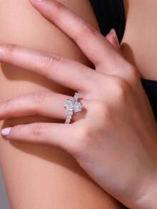 1pc Elegant 4-Prong 4ct Moissanite Lucky Ring, 925 Sterling Silver, Proposal & Anniversary Gift, Bridal Jewelry For Wife And Girlfriend - Silver - View 3