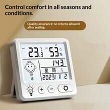 数字温湿度计，带时钟 - 5 秒快速刷新，背光，摄氏度/华氏度双显示，适用于家庭、办公室、卧室 - 白色 - 查看 4