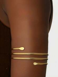 1pc Middle Eastern Style Hollow Minimalist Multi-Layer Arm Cuff Bracelet, Creative Personalized Hipster Accessory, Suitable As Holiday Gift For Family/Friends - Golden Five Lines - View 9