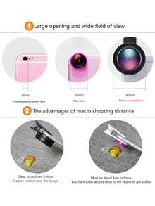 2 In 1 Phone Wide Angle Macro Clip Lens Compatible With Iphone Android Phone For Summer Vacation, Travel, Creative Photography Phone Accessories, Phone Lens - Baby Pink - View 4