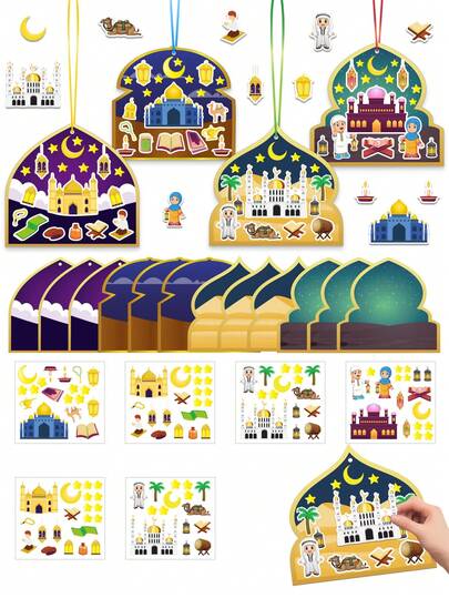 36pcs Ramadan Party Decorations Set, Includes Backdrop Cards, Stickers, Ribbons, Party Supplies, Holiday Gifts, Handmade DIY Decor, Scene Props, Suitable For School Craft Activities, Family Gatherings, Home Decor, Eid Celebration, Ramadan Themed Parties, Hanging Cards