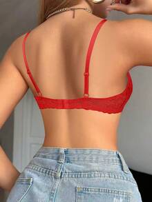Hersunei Sujetador de encaje rojo y sexy tipo "Peach Girl", adecuado para mujeres - Realza el busto, cómodo y transpirable, con detalles de encaje encantadores, versátil para uso diario - Rojo - Ver 4