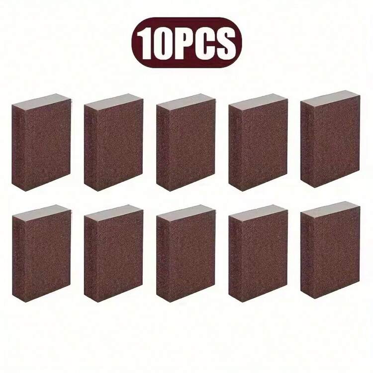 10pcs Heavy Duty Sanding Sponge Scrubber Set - Non-Electric Descaling And Derusting Detergent, Dishwashing And Cookware Stain Remover, Plastic Material, Kitchen Boiler Cleaning Pad, Stain Removal Pad | Ergonomic Sponge Grip | Plastic Detergent - Rust Brown - View 6