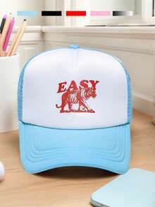 1pc Men's & Women's "Tiger EASY" Printed Baseball Cap Adjustable Design, Lightweight And Comfortable To Wear Ideal For Hiking, Mountaineering, Travel, And Outdoor Sports Unisex Baseball Cap For Men And Women Casual Streetwear Fashion Hat,Beach,Holiday - Multicolor - View 2